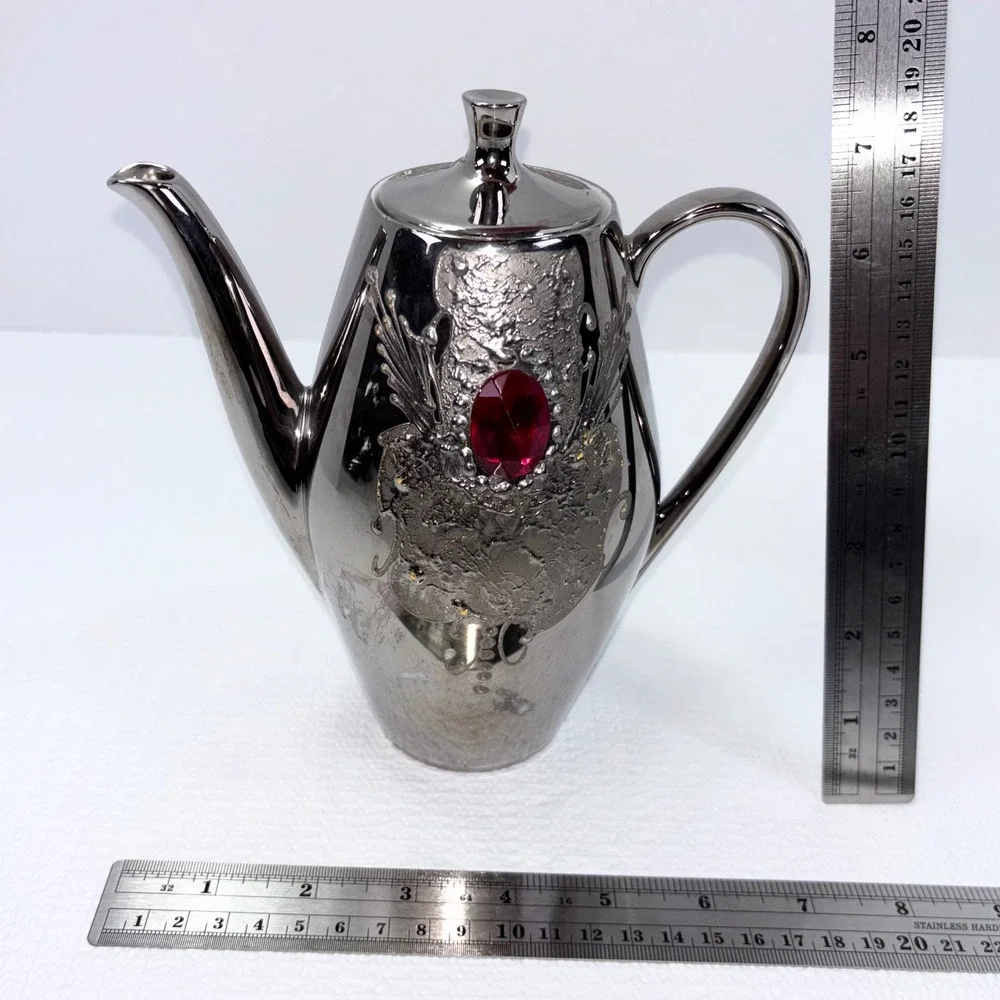 Vintage Teapot Bavaria Porzellanfabrik Porcelain Coffee Pot Silver Tone German